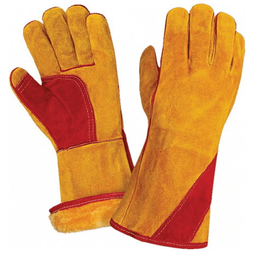 Краги желто-красные утепленные с искусственным мехом